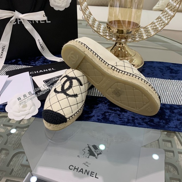 chanel2022最新頂級綿羊皮單鞋 香奈兒經典米布繡黑標拼色漁夫鞋 dx3522